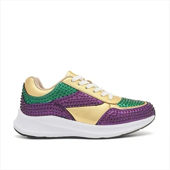 Mardi Gras Women's Gold, Green, and Purple Sneaker (Rhinestones) - Picture 2 of 4